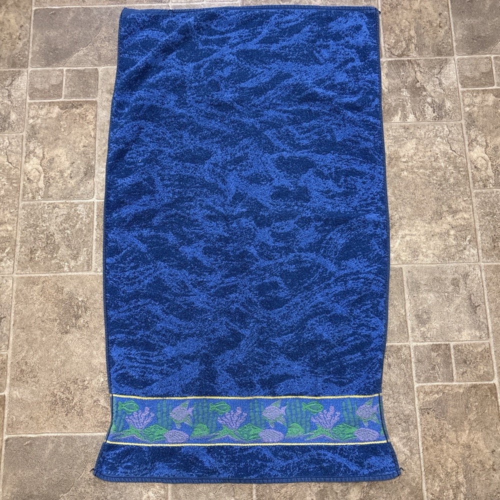 Vintage Santens Tropical Fish Towel 23x39 Blue Cotton Made USA Kids Beach Bath